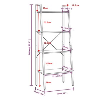 Ladderrek met 4 schappen 56x35x140 cm donkerbruin en zwart 8