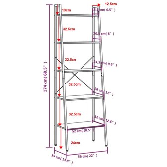 Ladderrek met 5 schappen 56x35x174 cm donkerbruin en zwart 8