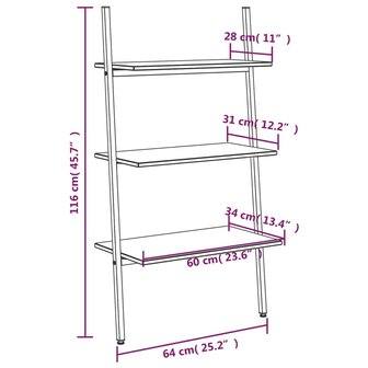 Ladderrek met 3 schappen 64x34x116 cm donkerbruin en zwart 8