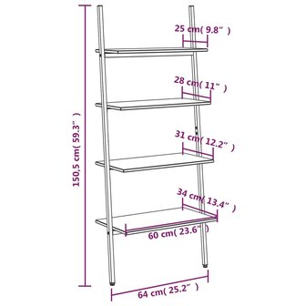 Ladderrek met 4 schappen 64x34x150,5 cm lichtbruin en zwart 8