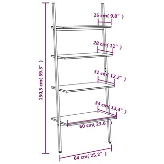 Ladderrek met 4 schappen 64x34x150,5 cm zwart 8