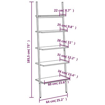 Ladderrek met 5 schappen 64x34x185,5 cm lichtbruin en zwart 8