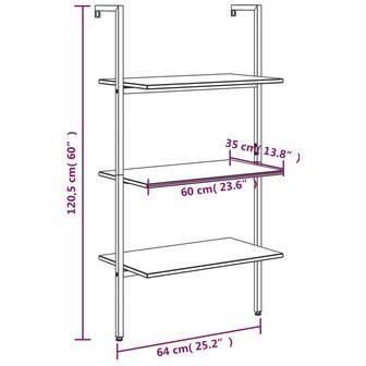 Ladderrek met 3 schappen 64x35x120,5 cm lichtbruin en zwart 8