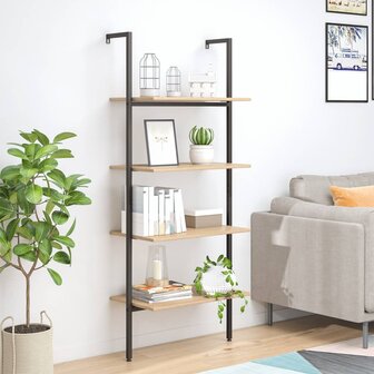 Ladderrek met 4 schappen 64x35x152,5 cm lichtbruin en zwart 1