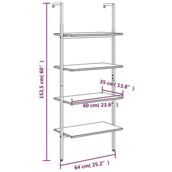 Ladderrek met 4 schappen 64x35x152,5 cm lichtbruin en zwart 8