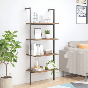 Ladderrek met 4 schappen 64x35x152,5 cm donkerbruin en zwart 1