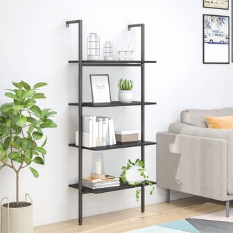 Ladderrek met 4 schappen 64x35x152,5 cm zwart 1