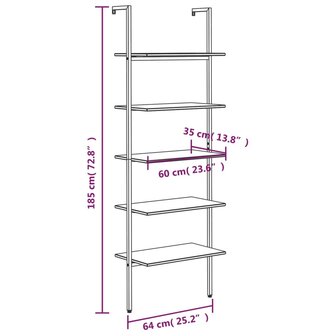 Ladderrek met 5 schappen 64x35x185 cm lichtbruin en zwart 8