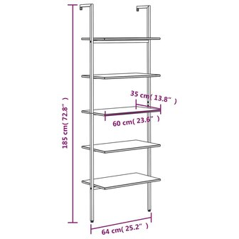 Ladderrek met 5 schappen 64x35x185 cm zwart 8