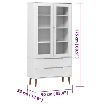 Vitrinekast MOLDE 90x35x175 cm massief grenenhout wit 8