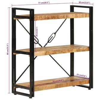 Boekenkast 3-laags 77x30x80 cm massief mangohout en ijzer 6