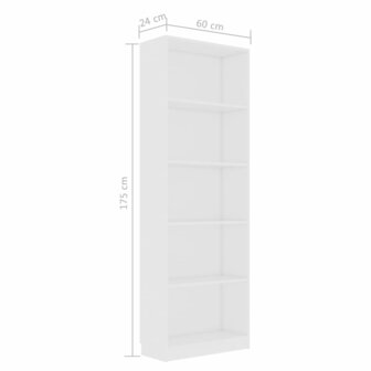 Boekenkast met 5 schappen 60x24x175 cm bewerkt hout wit 6