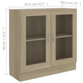 Vitrinekast 82,5x30,5x80 cm bewerkt hout sonoma eikenkleurig 8