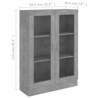 Vitrinekast 82,5x30,5x115 cm bewerkt hout betongrijs 8