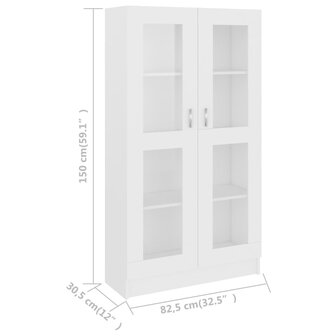 Vitrinekast 82,5x30,5x150 cm bewerkt hout wit 8