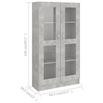 Vitrinekast 82,5x30,5x150 cm bewerkt hout betongrijs 8