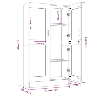 Vitrinekast 82,5x30,5x150 cm bewerkt hout gerookt eikenkleurig 8