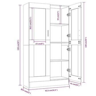 Vitrinekast 82,5x30,5x150 cm bewerkt hout grijs sonoma eiken 8