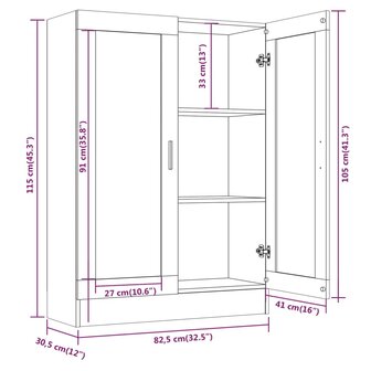 Vitrinekast 82,5x30,5x115 cm bewerkt hout gerookt eikenkleurig 8