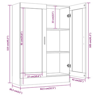 Vitrinekast 82,5x30,5x115 cm bewerkt hout bruin eikenkleur 8