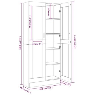 Vitrinekast 82,5x30,5x185,5 cm bewerkt hout grijs sonoma eiken 8