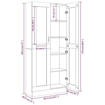 Vitrinekast 82,5x30,5x185,5 cm bewerkt hout bruin eikenkleur 8