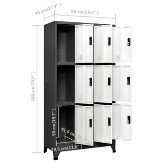 Lockerkast 90x45x180 cm staal antracietkleurig en wit 8