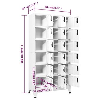 Lockerkast 90x40x180 cm staal wit 8