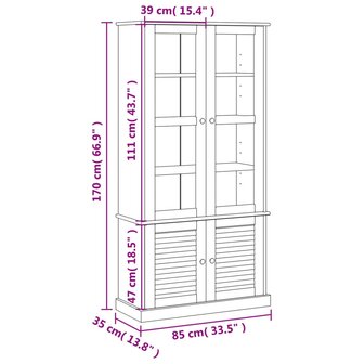 Vitrinekast VIGO 85x35x170 cm massief grenenhout grijs 9