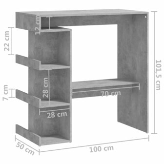 Bartafel met opbergrek 100x50x101,5 cm bewerkt hout betongrijs 7