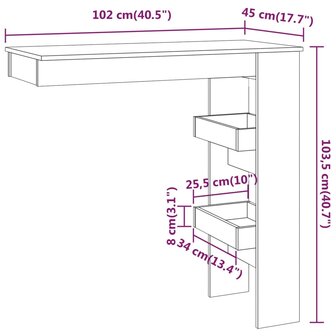 Bartafel wandgemonteerd 102x45x103,5 cm bewerkt hout bruineiken 9