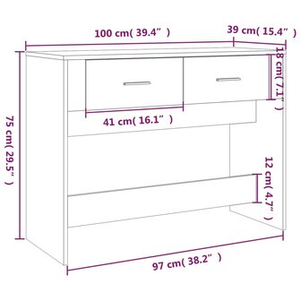 Wandtafel 100x39x75 cm bewerkt hout grijs sonoma eikenkleurig 10