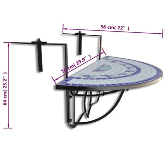 Balkontafel hangend moza&iuml;ek blauw en wit 6