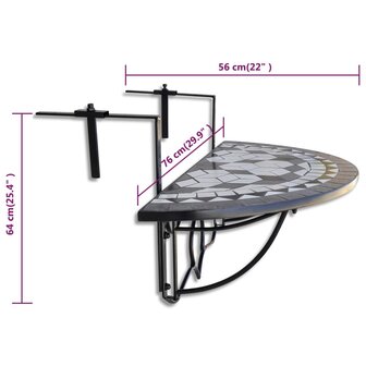 Balkontafel hangend moza&iuml;ek zwart en wit 6