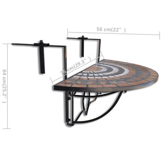 Balkontafel hangend moza&iuml;ek terracottakleurig en wit 6