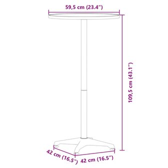 Tuinbartafel in hoogte verstelbaar &Oslash;59,5x70/109,5 cm aluminium 8