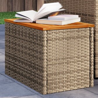 Tuinbijzettafels 2 st 55x34x37 cm poly rattan en hout beige 1