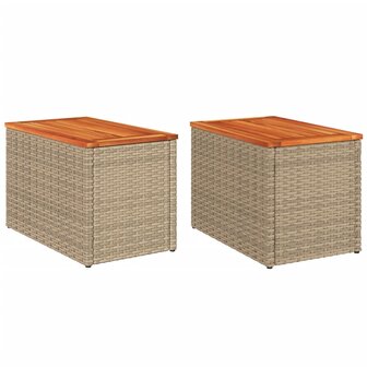 Tuinbijzettafels 2 st 55x34x37 cm poly rattan en hout beige 2