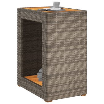 Tuinbijzettafel met houten blad 60x40x75 cm poly rattan grijs 4