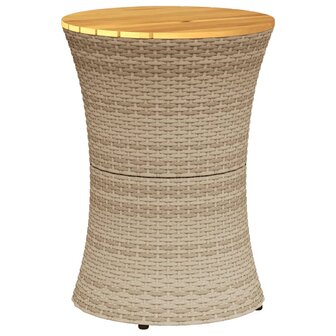 Tuinbijzettafel trommelvormig poly rattan en massief hout beige 2