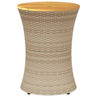 Tuinbijzettafel trommelvormig poly rattan en massief hout beige 4