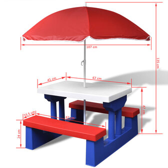 Kinderpicknicktafel met banken en parasol meerkleurig 5