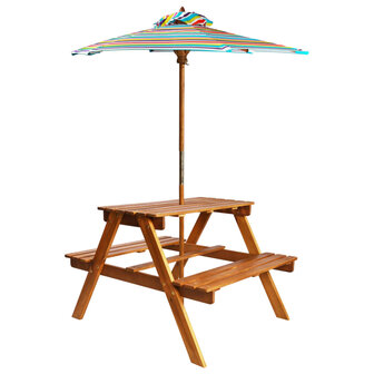 Kinderpicknicktafel met parasol 79x90x60 cm massief acaciahout 1