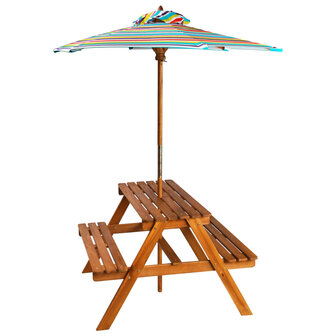 Kinderpicknicktafel met parasol 79x90x60 cm massief acaciahout 2