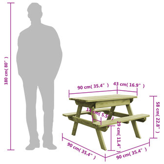 Picknicktafel met banken 90x90x58 cm ge&iuml;mpregneerd grenenhout 7