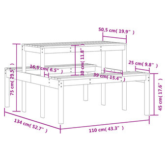 Picknicktafel 110x134x75 cm massief grenenhout wit 9