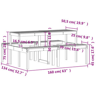 Picknicktafel 160x134x75 cm massief grenenhout wit 9