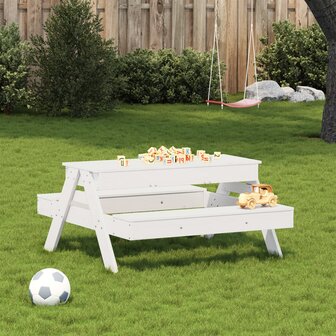 Picknicktafel met zandbak voor kinderen massief grenenhout wit 3