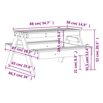 Picknicktafel voor kinderen 88x97x52 cm massief grenenhout wit 9