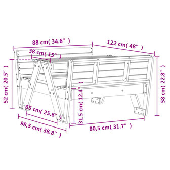 Picknicktafel voor kinderen 88x122x58 cm grenenhout wasbruin 9